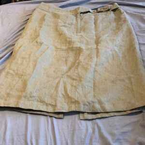 Womens Modest 100% Linnen Skirt Zip/Buckle Closure Back Slit Olive Green